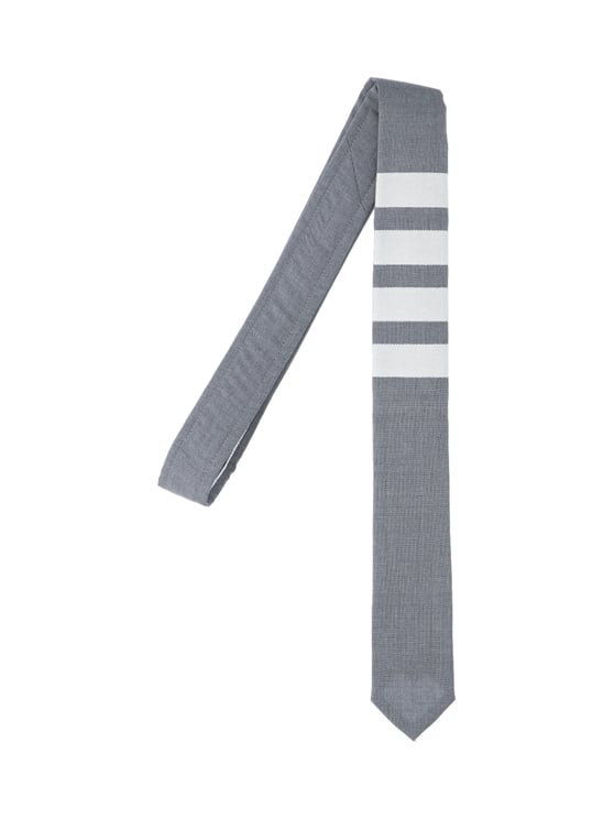Thom Browne Adjustable Slim Wool Tie with Iconic Stripes and Grosgrain Tab