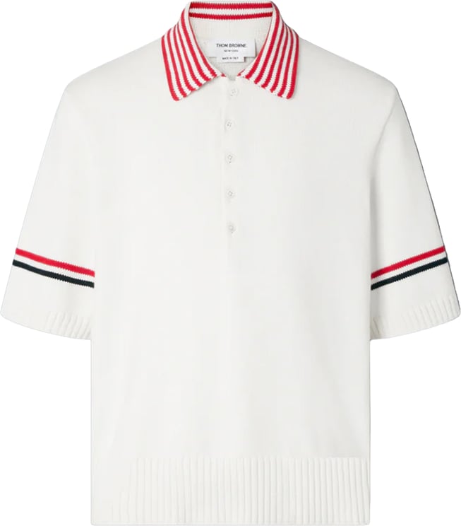 Thom Browne SAILBOAT JERSEY STITCH RWB STRIPE RUGBY POLO SHIRT