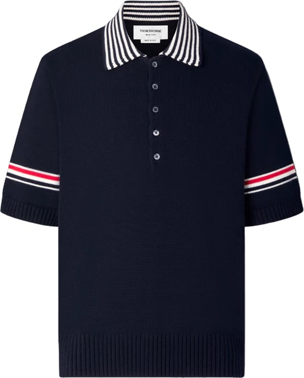 Thom Browne SAILBOAT JERSEY STITCH RWB STRIPE RUGBY POLO SHIRT
