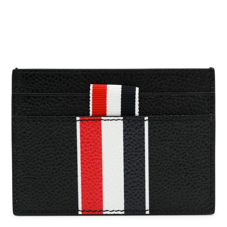 Thom Browne Textured Black Card Holder with Tricolor Stripe Accents