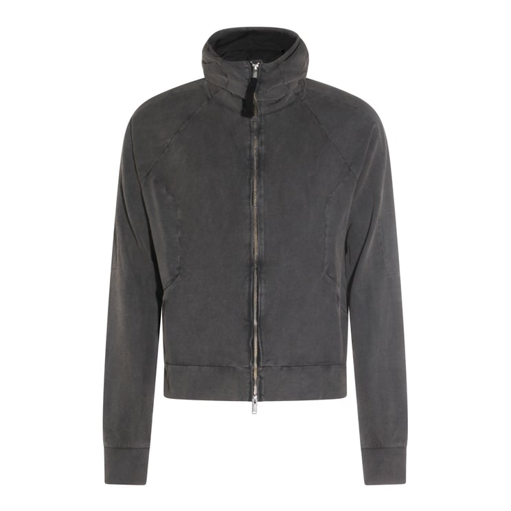 Thom Krom High-Neck Dark Grey Cotton Sweatshirt With Zip Closure And Hoodie
