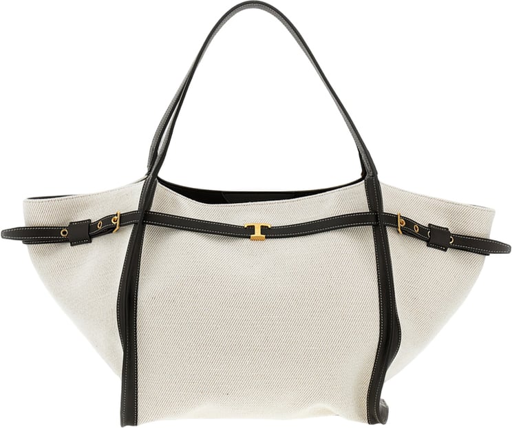 Tod's White Medium Fabric Shopping Bag