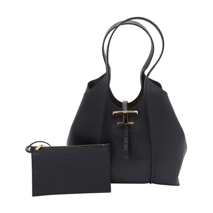 Tod's Structured Black Handbag With Gold-Tone Buckle Detail