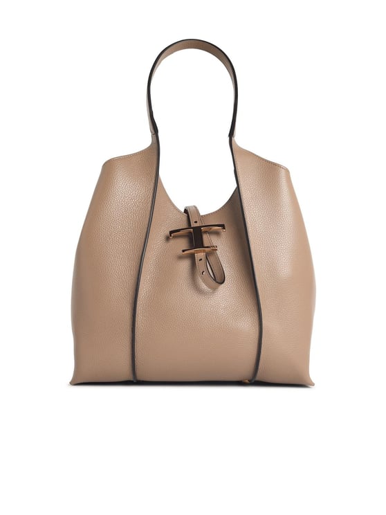 Tod's Small Beige Leather 'T Timeless' Shopping Bag