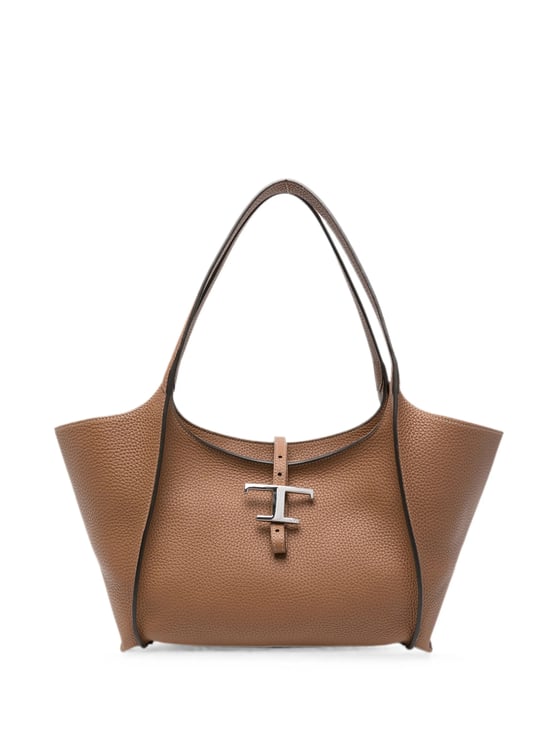 Tod's Structured Pebbled Shoulder Bag with T-Buckle Closure