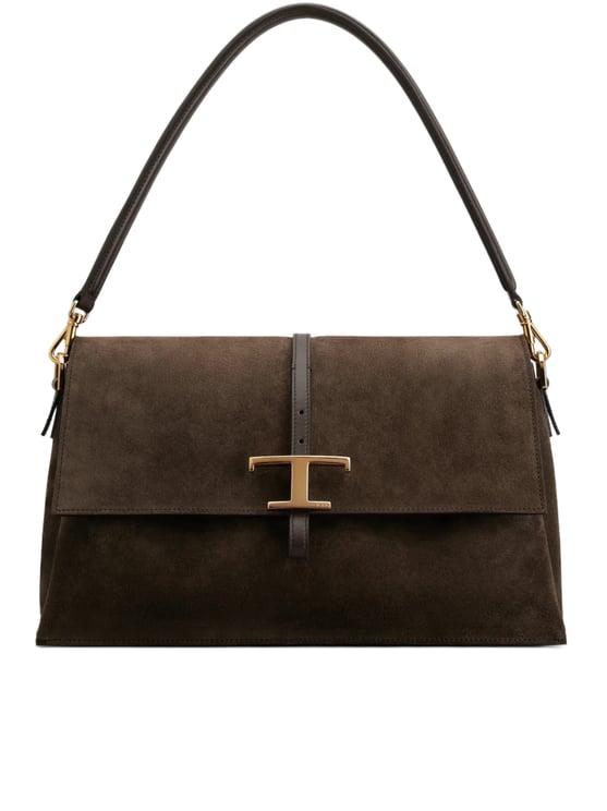 Tod's Deep Brown Suede Buckle Shoulder Bag