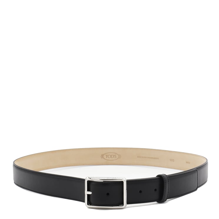 Tod's Black Leather Belt with Silver-tone Buckle