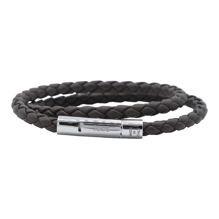 Tod's Double-Wrap Braided Bracelet with Polished Metallic Clasp
