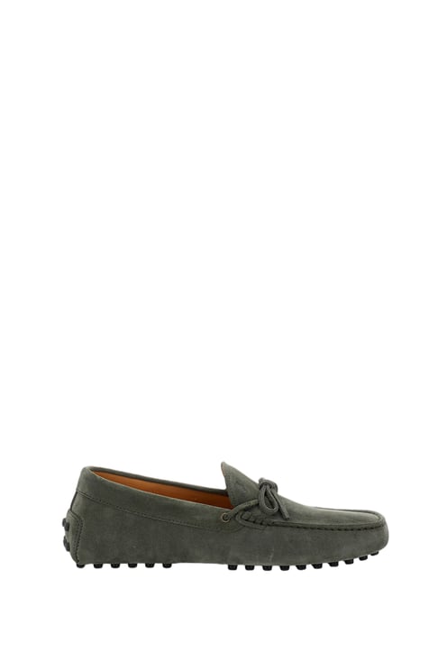 Tod's Nubuck Green Loafers with Handcrafted Topstitching