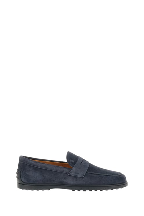 Tod's Blue Gomma 78L Suede Penny Loafers