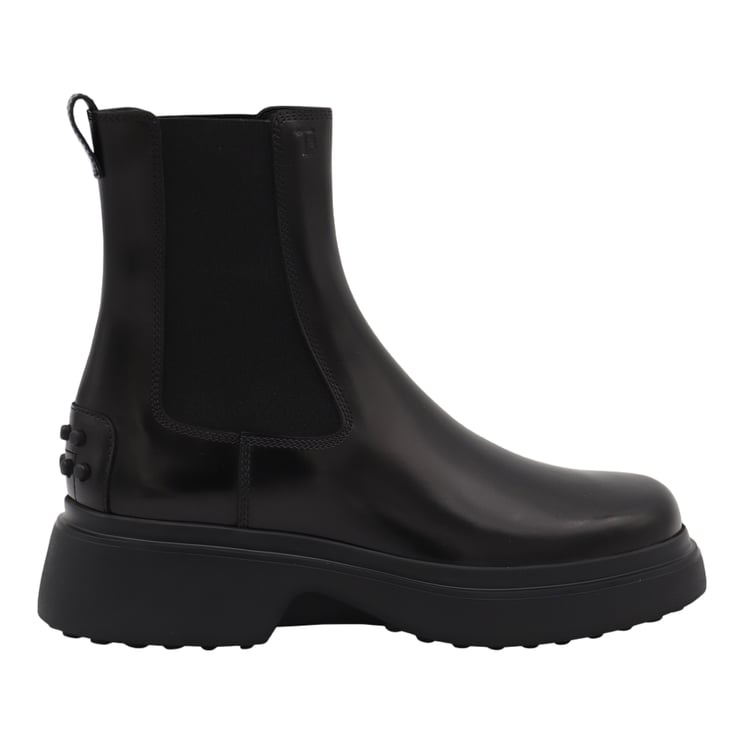 Tod's Chunky Sole Black Leather Slip-On Boots