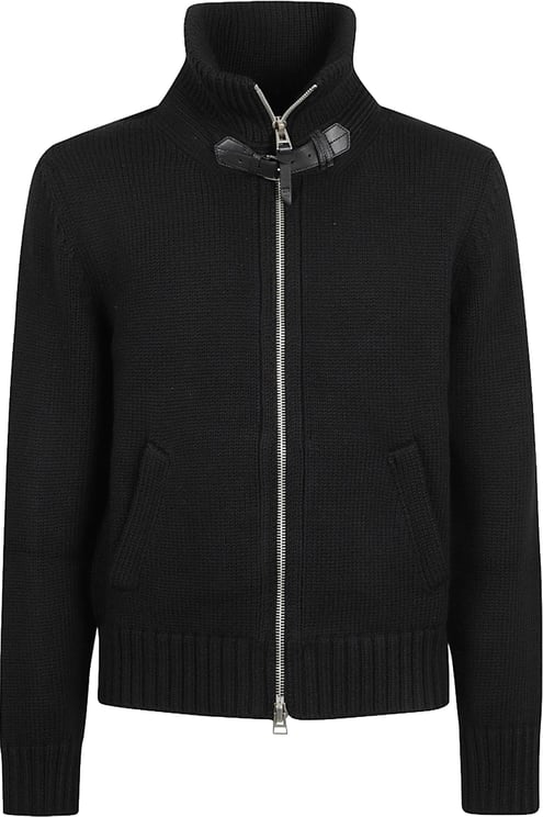 Tom Ford Black Wool Cardigan With High Collar