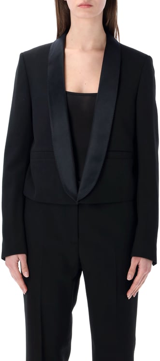 Tom Ford Cropped Smoking Blazer Jacket Black-Blue