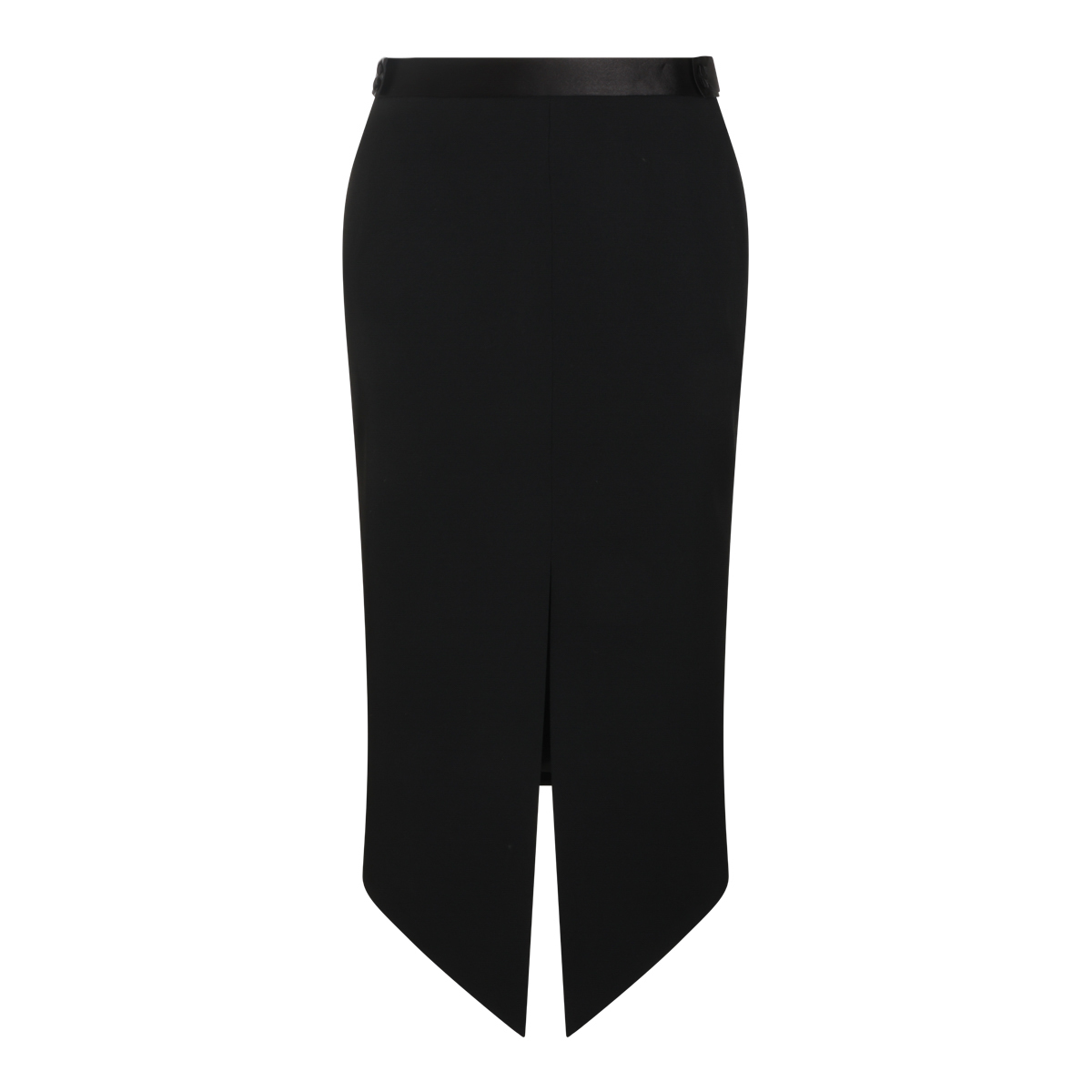 Tom Ford Mid-Waist Black Wool Skirt with Frontal Slit