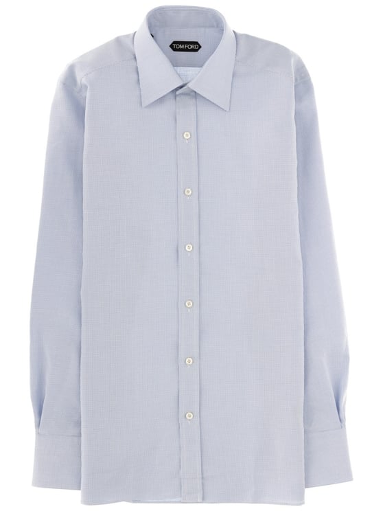 Tom Ford Blue Textured Cotton Mother-Of-Pearl Shirt