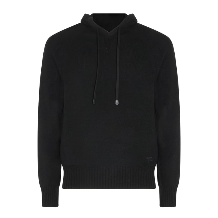 Tom Ford Hooded Black Sweater with Ribbed Cuffs
