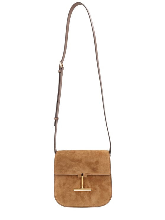 Tom Ford Neutrals Mini Tara Suede Clasp Shoulder Bag