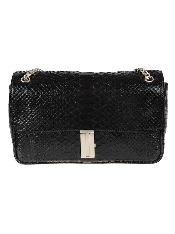 Tom Ford Rectangular Black Calf Leather Bag with Snakeskin Pattern