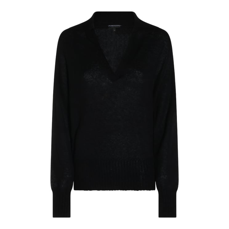 Tom Ford Long-Sleeve Top With Deep V-Neckline And Ribbed Details