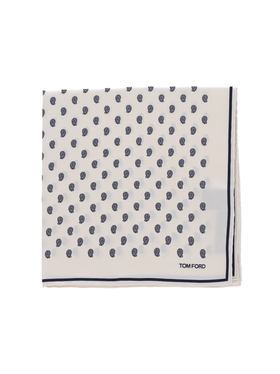 Tom Ford All-Over Print Pocket Square – White