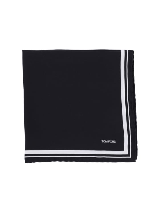 Tom Ford Contrast Detail Pocket Square – Black