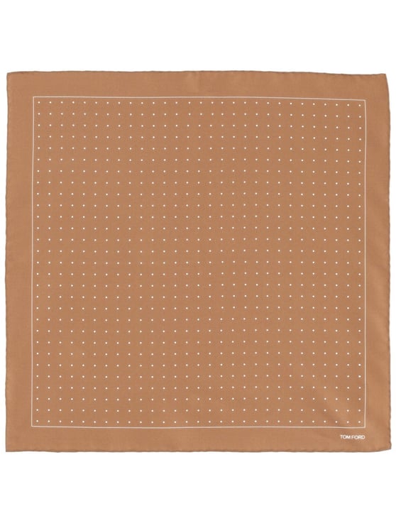 Tom Ford Warm Brown Dotted Pattern Silk Scarf
