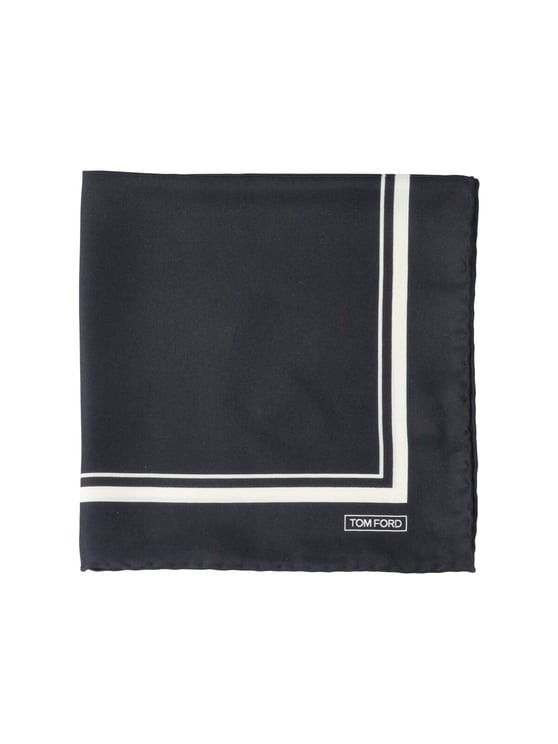 Tom Ford Rectangular Black Scarf with Contrasting Double-Lined Border