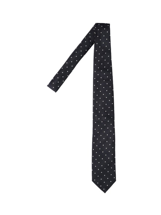 Tom Ford Narrow Black Tie with White Polka Dot Pattern