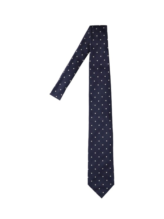 Tom Ford Narrow Navy Tie with White Polka Dots
