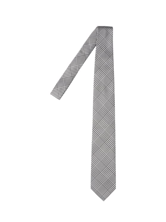 Tom Ford Checkered Silver Mulberry Silk Tie