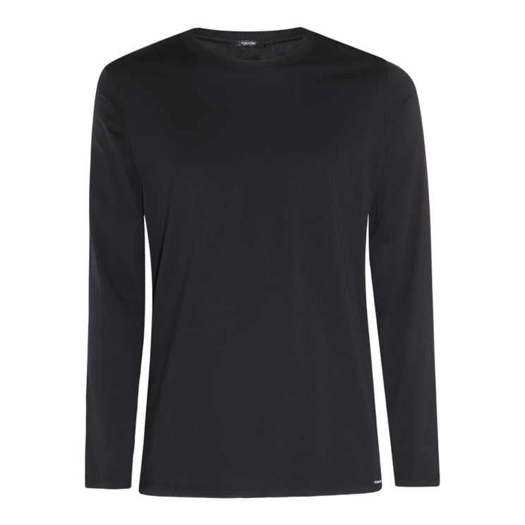 Tom Ford Long-Sleeved Minimalist Crew Neck T-Shirt in Solid Black