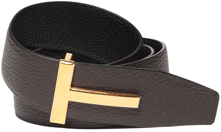 Tom Ford Brown Leather Belt with Golden Buckle