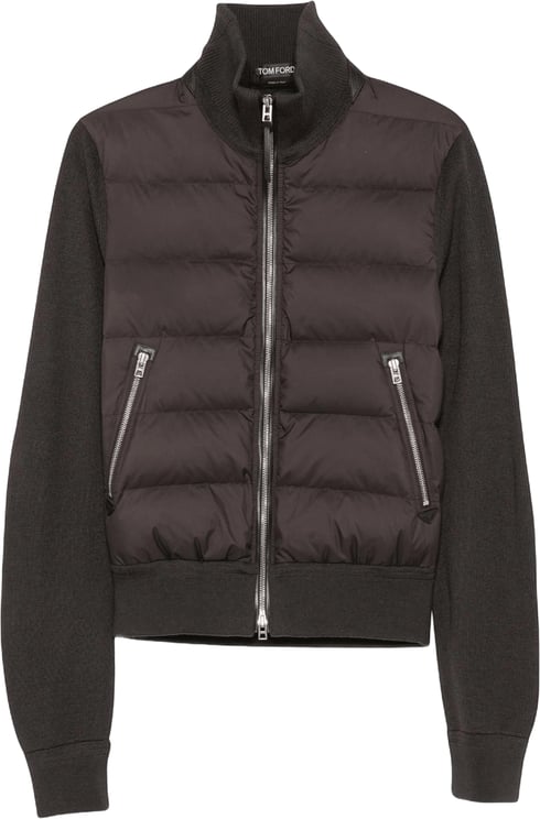 Tom Ford NYLON DOWN FRONT MERINO WOOL ZIP THROUGH CARDIGAN