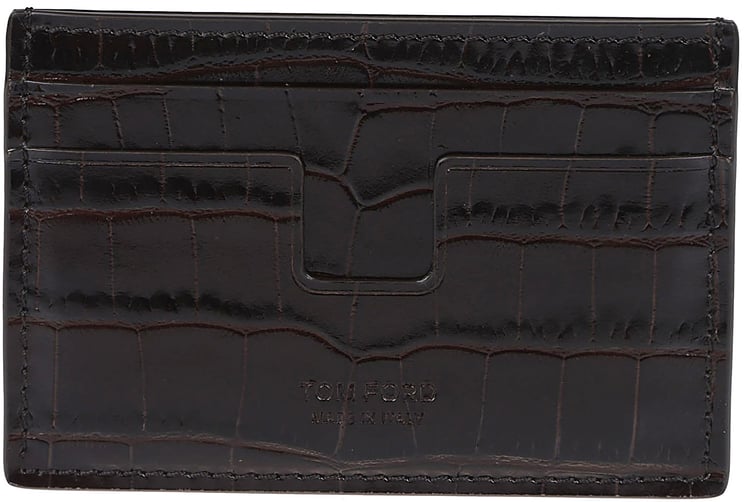 Tom Ford Shiny Printed Credit Card Holder Brown