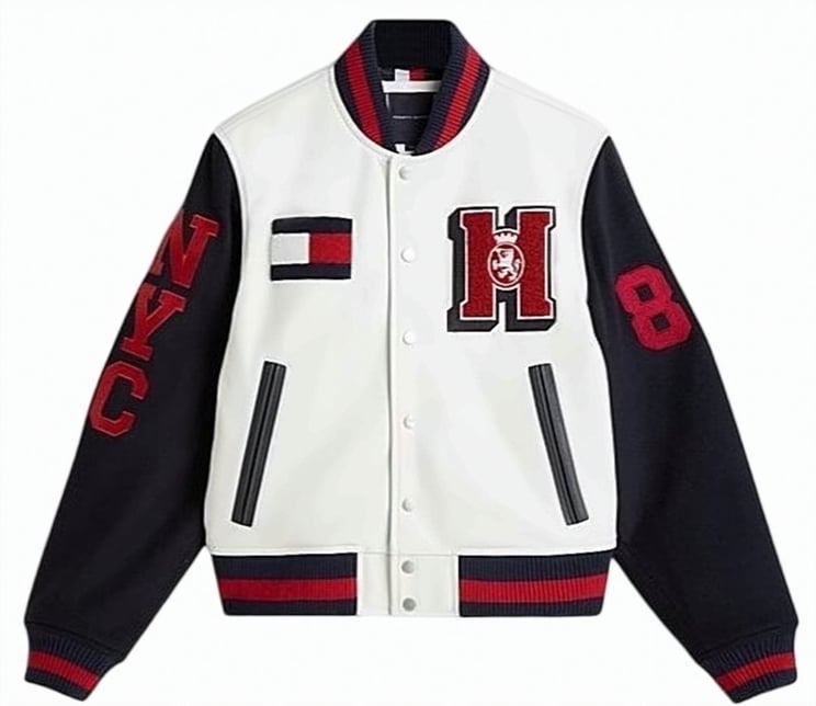 Tommy Hilfiger Leather Wool College Bomber Jacket
