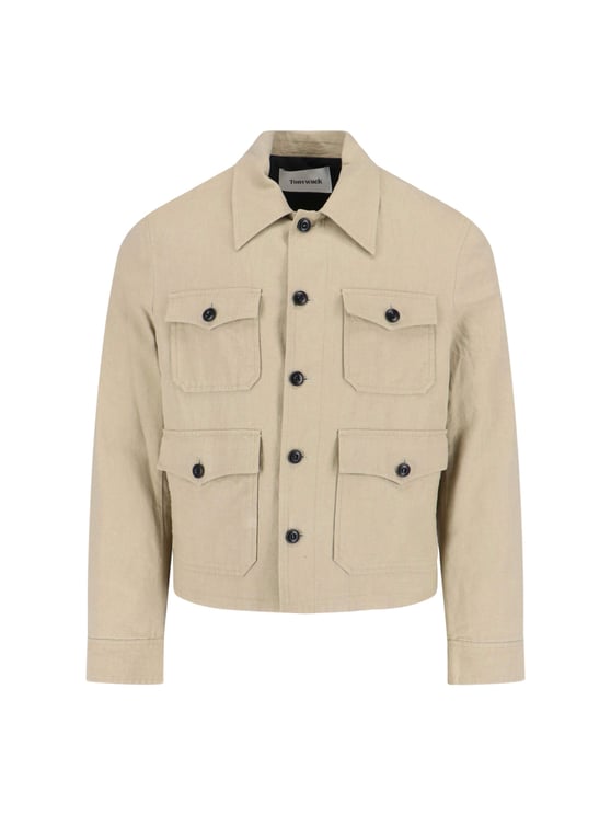 Tonywack Minimalistic Beige Jacket With High Collar And Zipper Closure