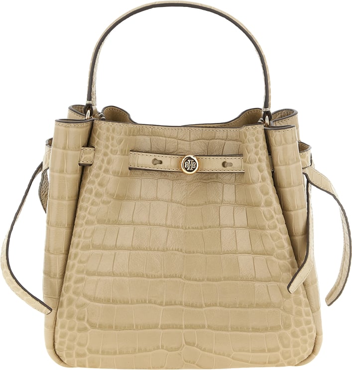 Tory Burch Beige Croc-Embossed Leather Romy Bucket Bag