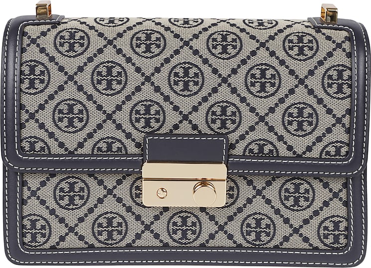 Tory Burch Rectangular Grey Patterned Bag with Gold Turn-Lock Closure