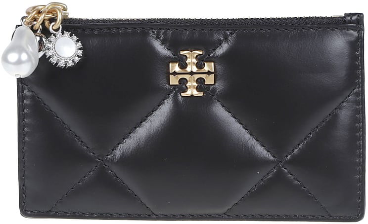 Tory Burch Kira Diamond Quilt Charm Zip Card Case Black