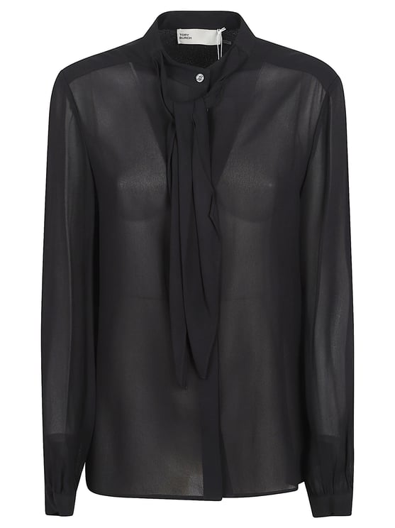 Tory Burch Sheer Georgette Blouse with Bow Detail