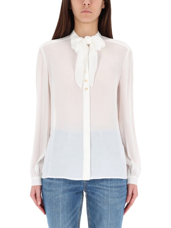 Tory Burch White Sheer Bow Blouse