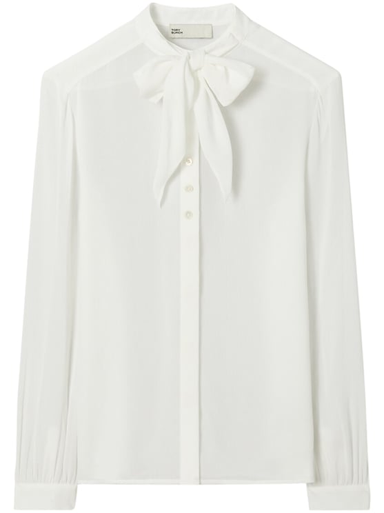 Tory Burch Georgette Blouse with Bow Tie and Button-Down Front