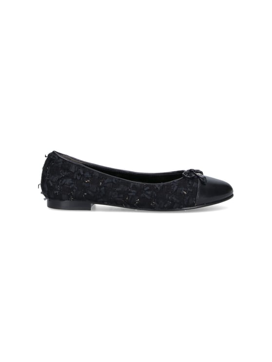 Tory Burch Tweed Ballet Flats With Leather Toe Cap