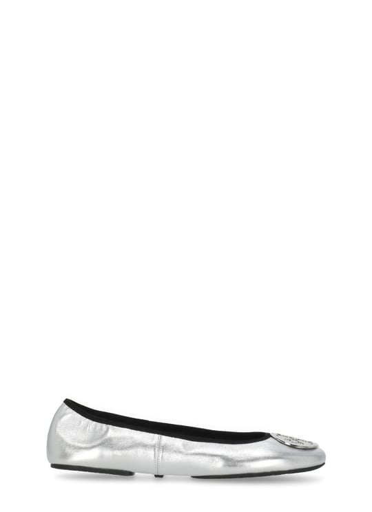 Tory Burch Silver Reva Leather Flats