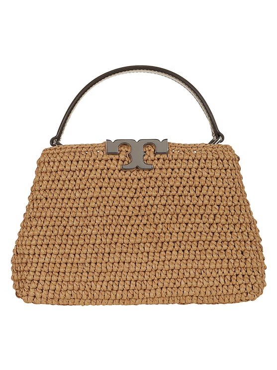 Tory Burch Hand-Woven Raffia Mini Satchel with Leather Accents