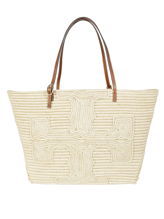 Tory Burch Ella Structured Straw Woven Tote Bag