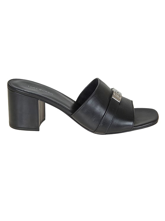 Tory Burch Calfskin Mule with T-Strap Closure and Block Heel