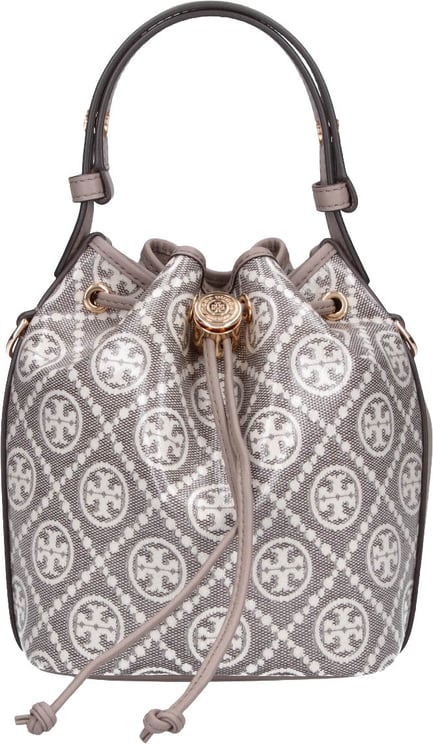 Tory Burch Grey T Monogram Cotton Canvas Bucket Bag