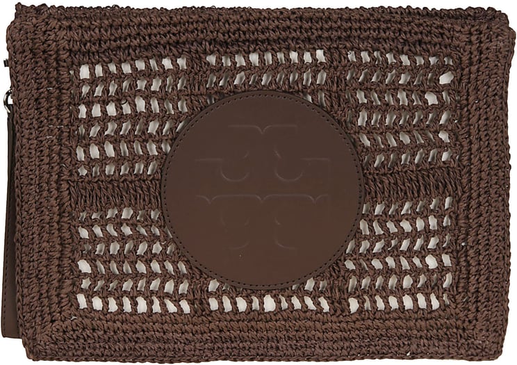Tory Burch Ella Hand Crocheted Pouch Bag Brown