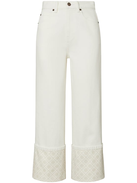 Tory Burch Contrast Cuff Straight Leg Jean
